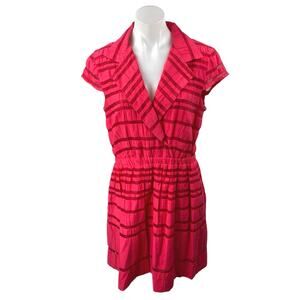 Taylor Red Striped Crinkle Collar V-neck Short Cap Sleeve Mini A-Line Dress 10